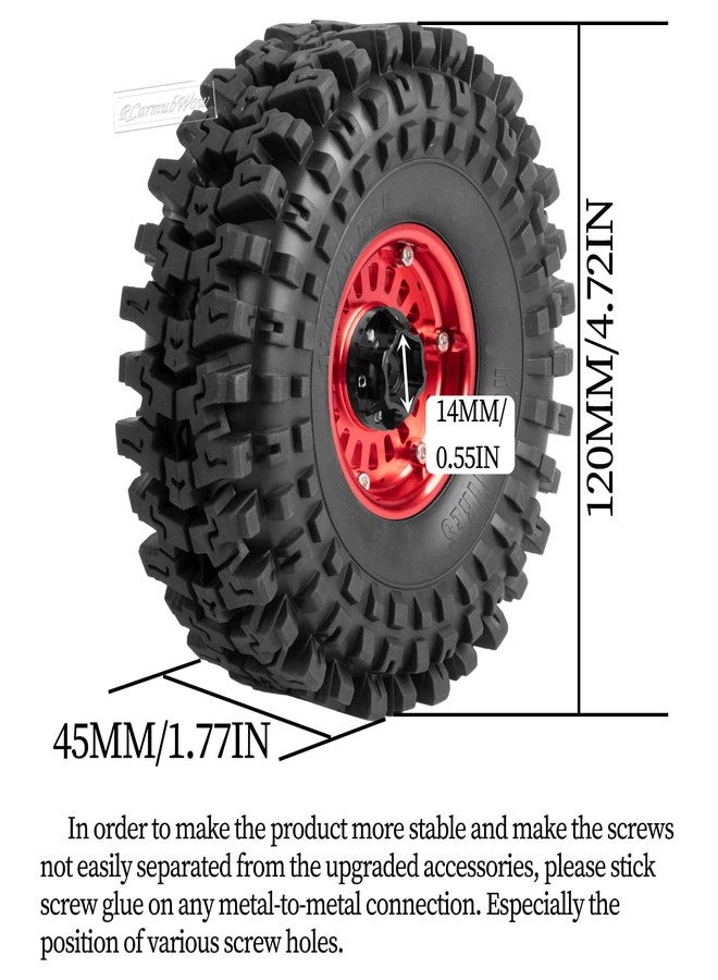 عجلات وإطارات RcarmubWow مقاس 1.9 بوصة بتقنية Beadlock لسيارات التحكم عن بعد بمقياس 1/10، طرازات TRX4 وTRX6 وSCX10 (90046، AXI03007، VS4-10 Gen8، MST، CFX، D90)، مصنوعة من الألومنيوم، 4 قطع، لون أحمر. - Image 4